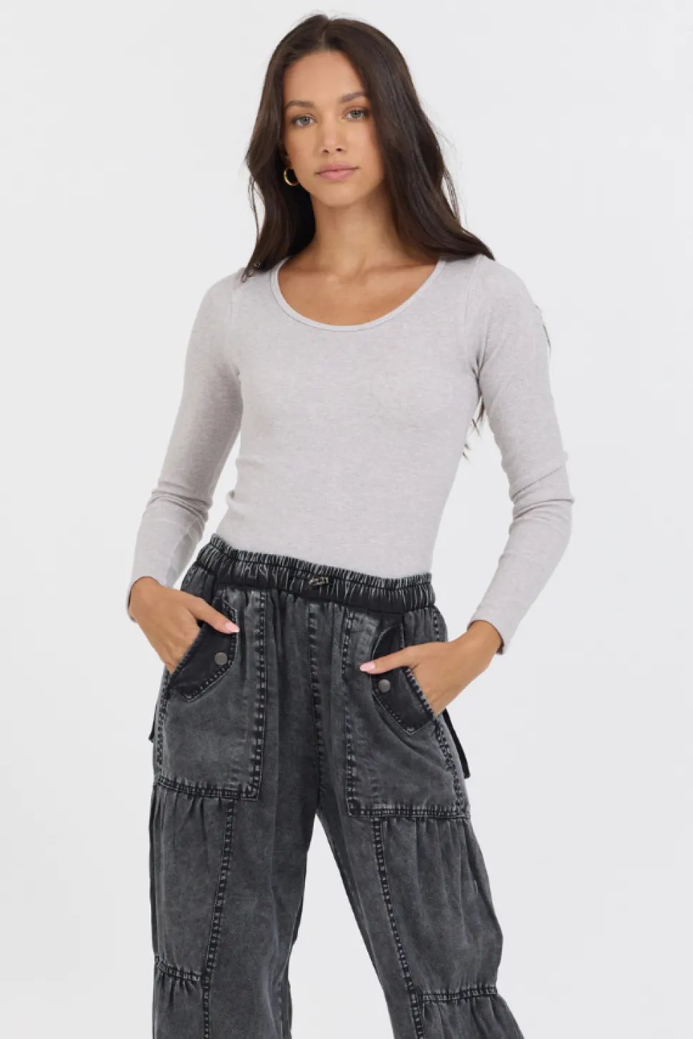 Heather Grey Seamless Long Sleeve Tee-Vintage Havana Clearance