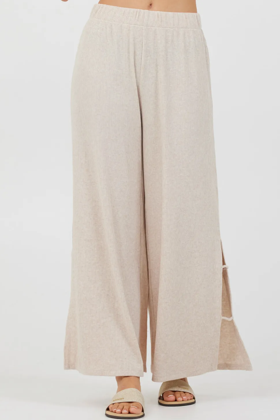 Heather Oatmeal Drapey Knit Cut Out Pants-Vintage Havana New