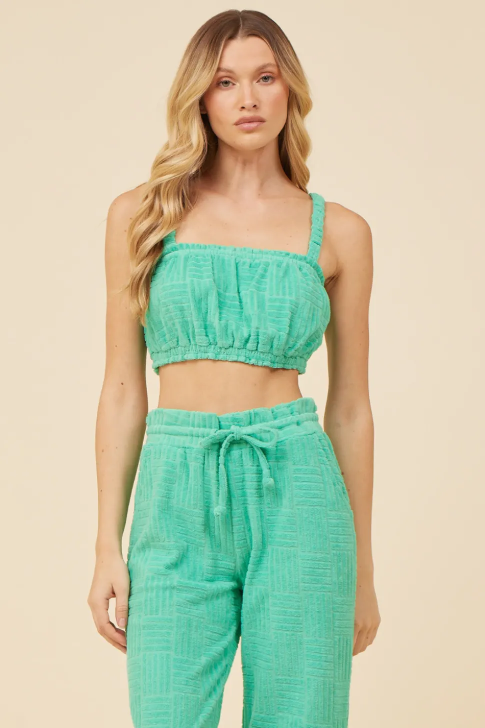 Surf Green Corded Terry Cropped Tank-Vintage Havana Discount