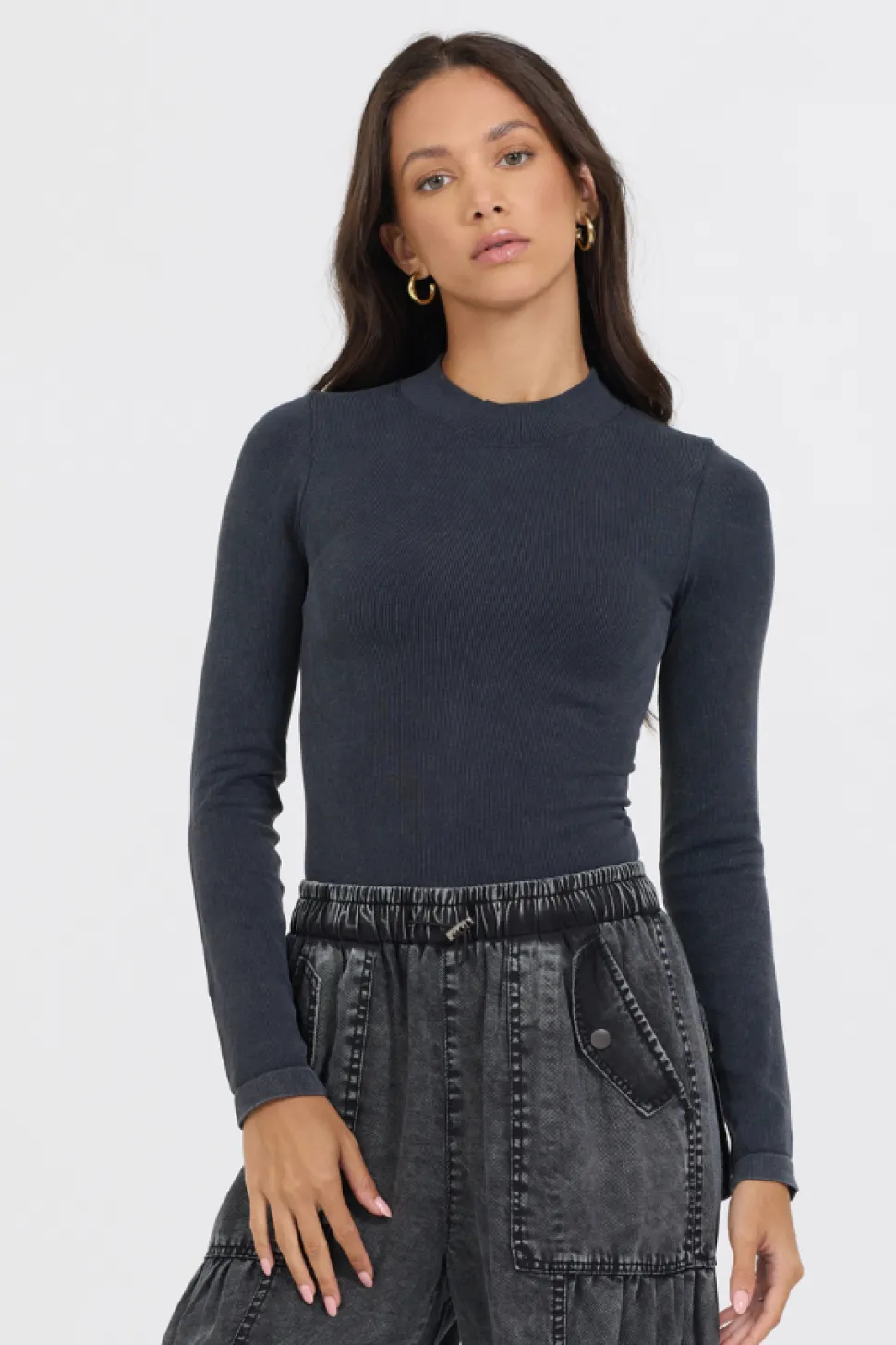 Washed Mountain Seamless Mock Neck Top-Vintage Havana Discount